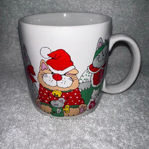 Pristine Vintage 1986 Applause Christmas Cats Kitties Theme Coffee Mug 12oz